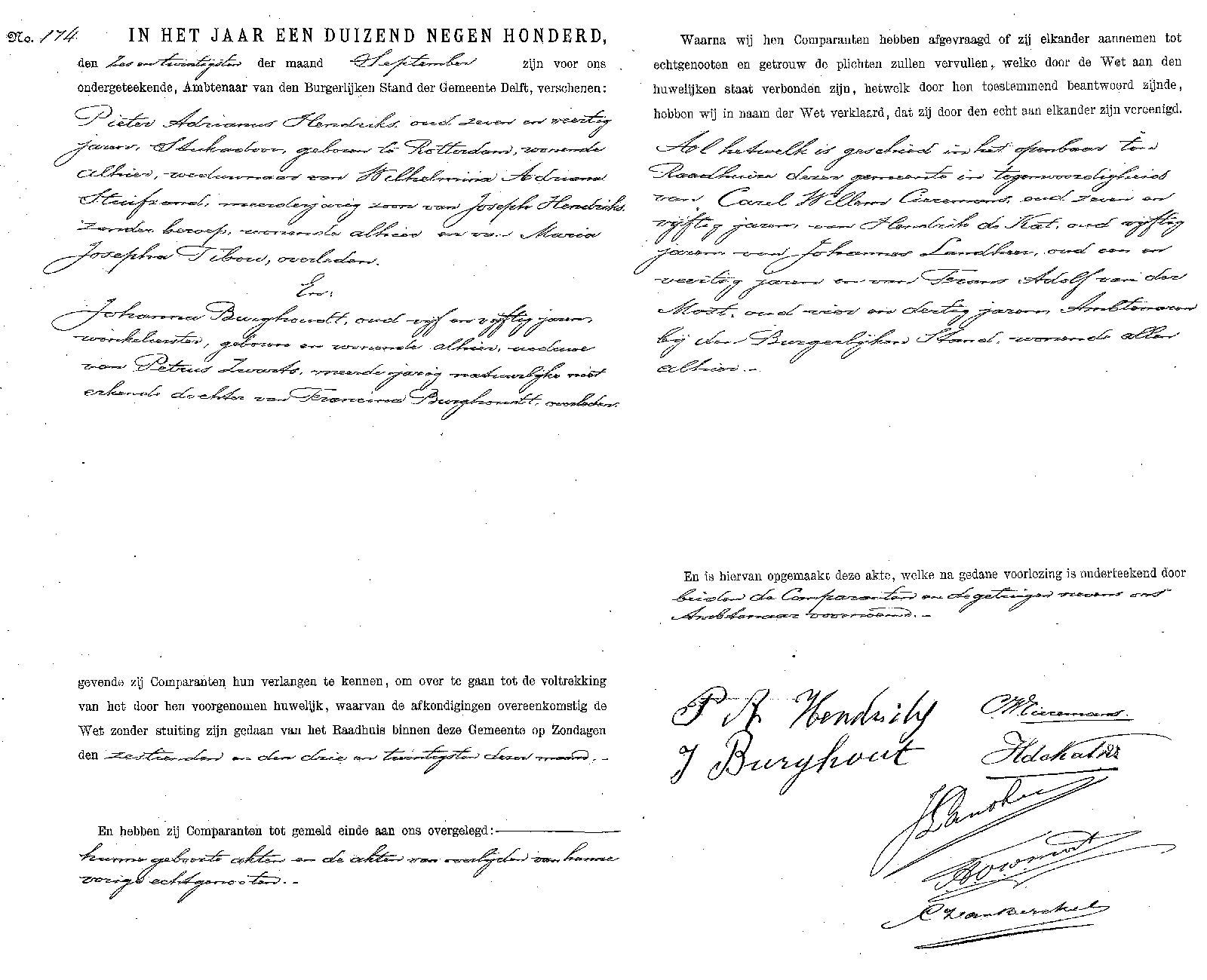 19000926 huw akte 174 Pieter A Hendriks - Johanna Burghoudt